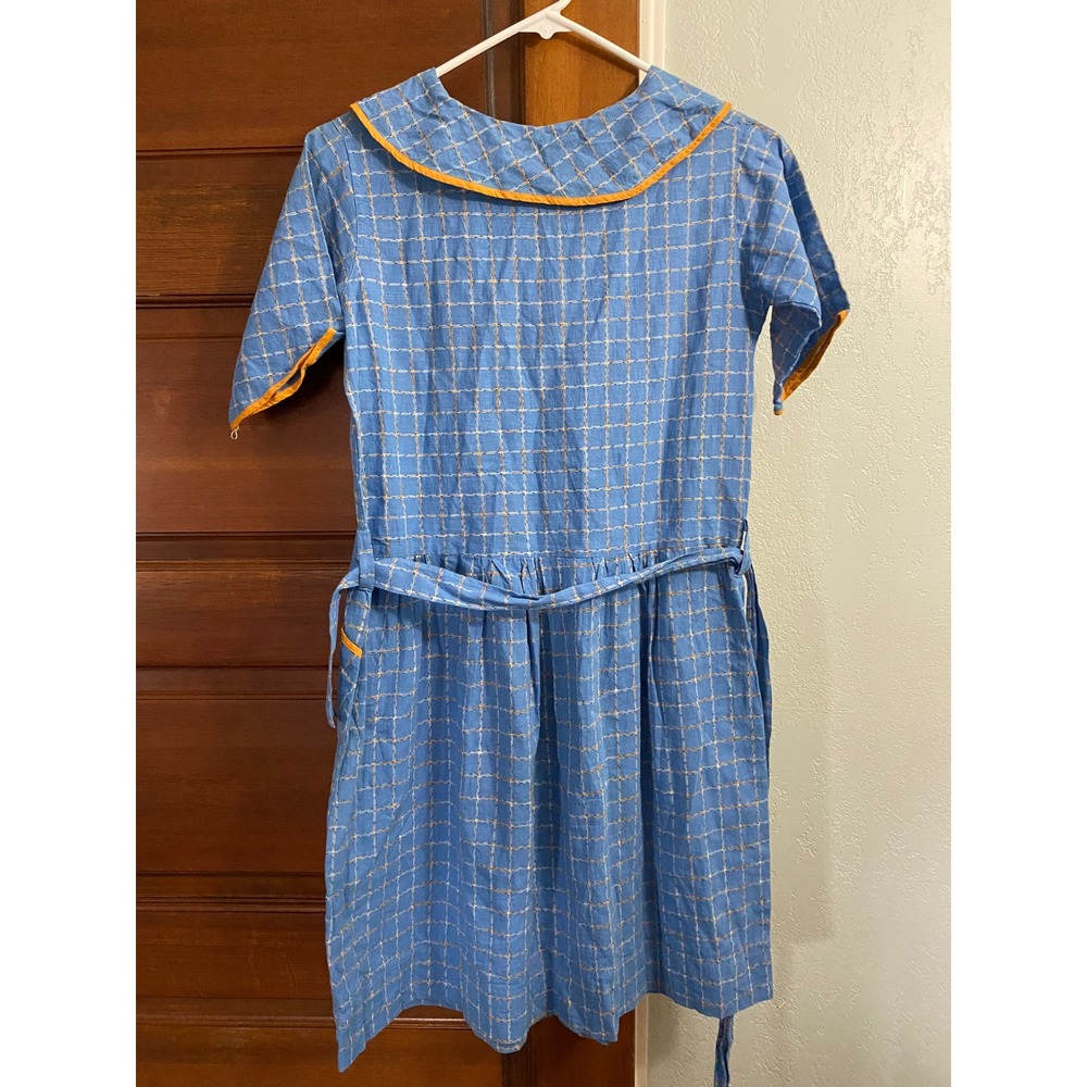 Vintage 20's/30's Plaid Girls Dress Cottagecore Pan Collar Floral Embroidery 14 - Picture 3 of 4
